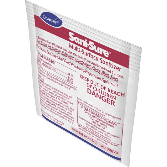 Sani-Sure Multi-Surface Sanitizer - 0.13 oz (0.01 lb) - Chlorine Scent - Odorless - Yellow - 100 / Carton