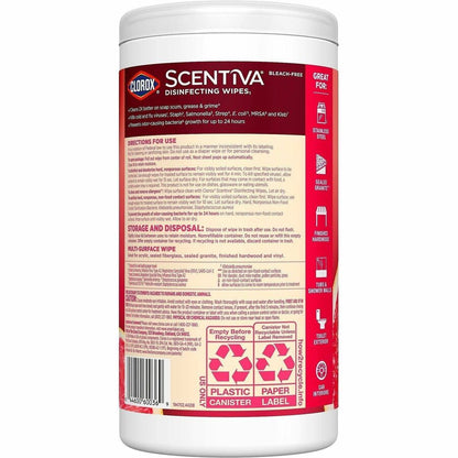 Clorox Scentiva Wipes, Bleach Free Cleaning Wipes - Ready-To-Use - Grapefruit, Orange Blossom Scent - Bleach-free, Disin