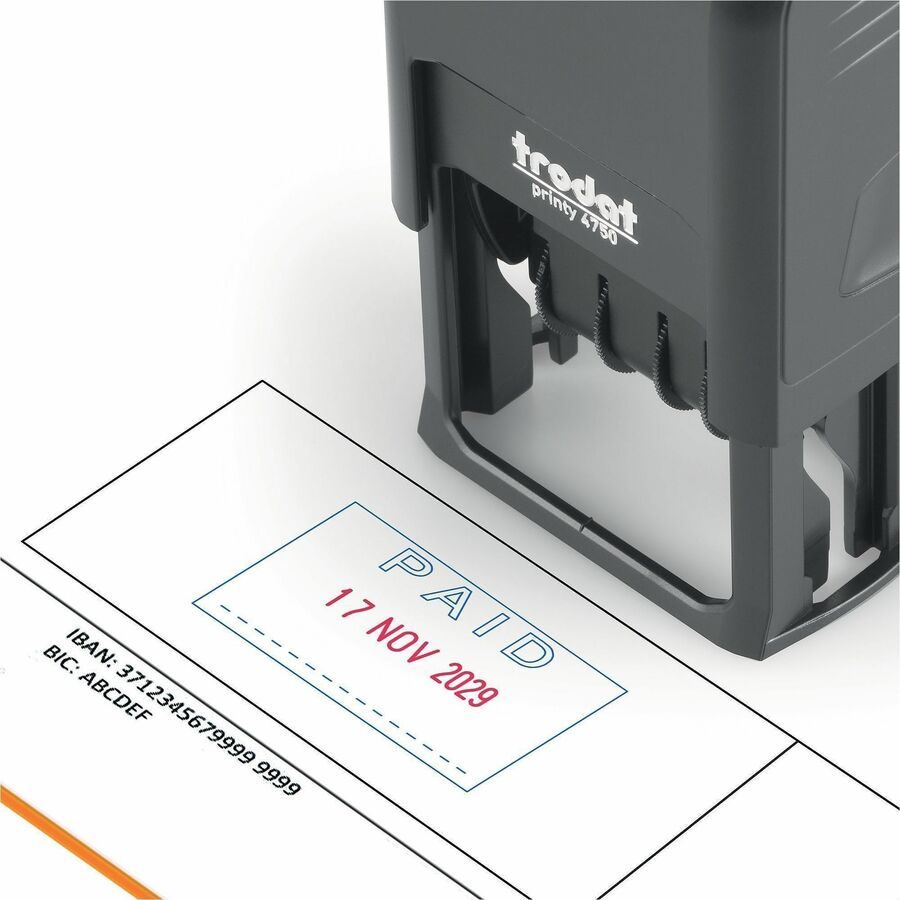 Printy 5-in-1 Date Stamp - Date Stamp - ENTERED, FAXED, PAID, RECEIVED - 10000 Impression(s) - Red, Blue - Recycled - 1 