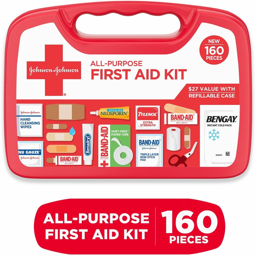 Johnson & Johnson All Purpose First Aid Kit - 160 x Piece(s) - White - 1 Each