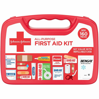 Johnson & Johnson All Purpose First Aid Kit - 160 x Piece(s) - White - 1 Each