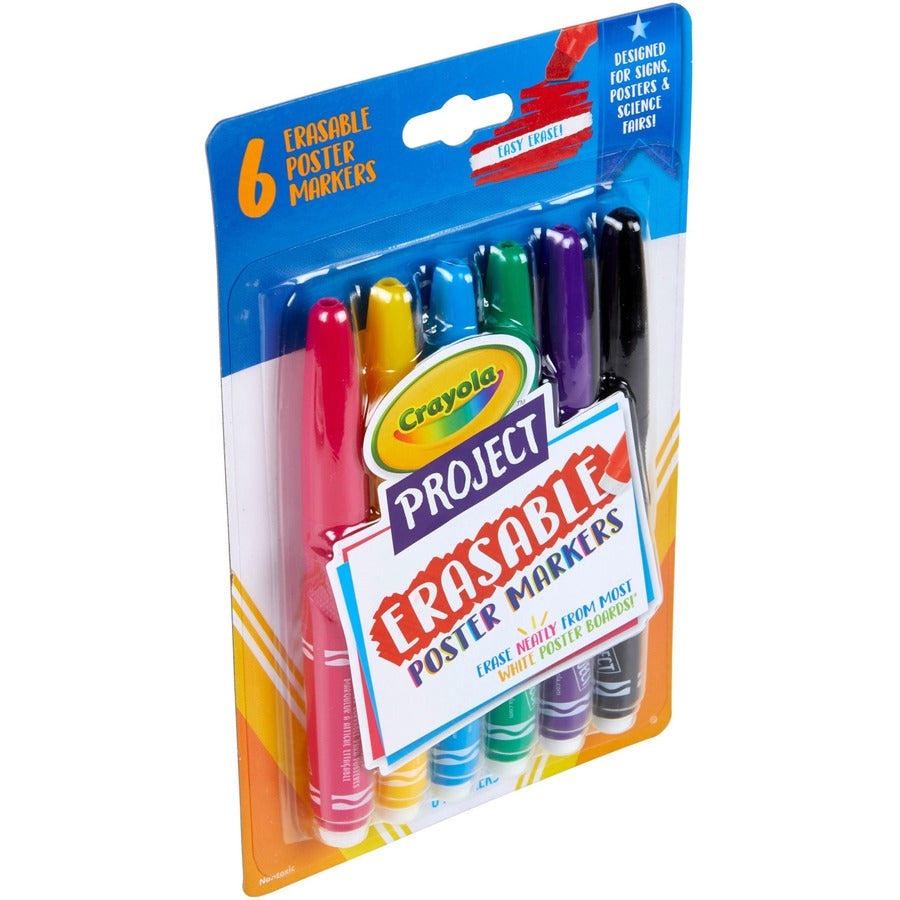 Crayola Project Erasable Poster Markers - Erasable - Red, Yellow, Green, Blue, Purple, Black Ink - 6 / Pack