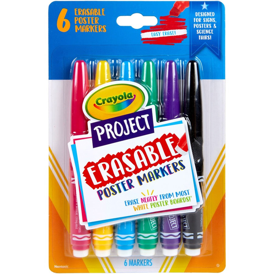 Crayola Project Erasable Poster Markers - Erasable - Red, Yellow, Green, Blue, Purple, Black Ink - 6 / Pack