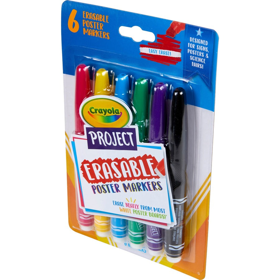 Crayola Project Erasable Poster Markers - Erasable - Red, Yellow, Green, Blue, Purple, Black Ink - 6 / Pack