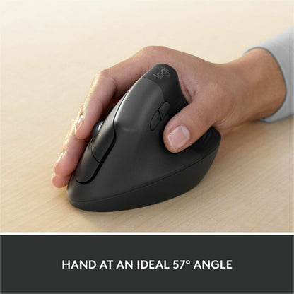 Logitech Lift Ergo Mouse - Optical - Wireless - Bluetooth/Radio Frequency - Graphite - USB - 4000 dpi - Scroll Wheel - 4