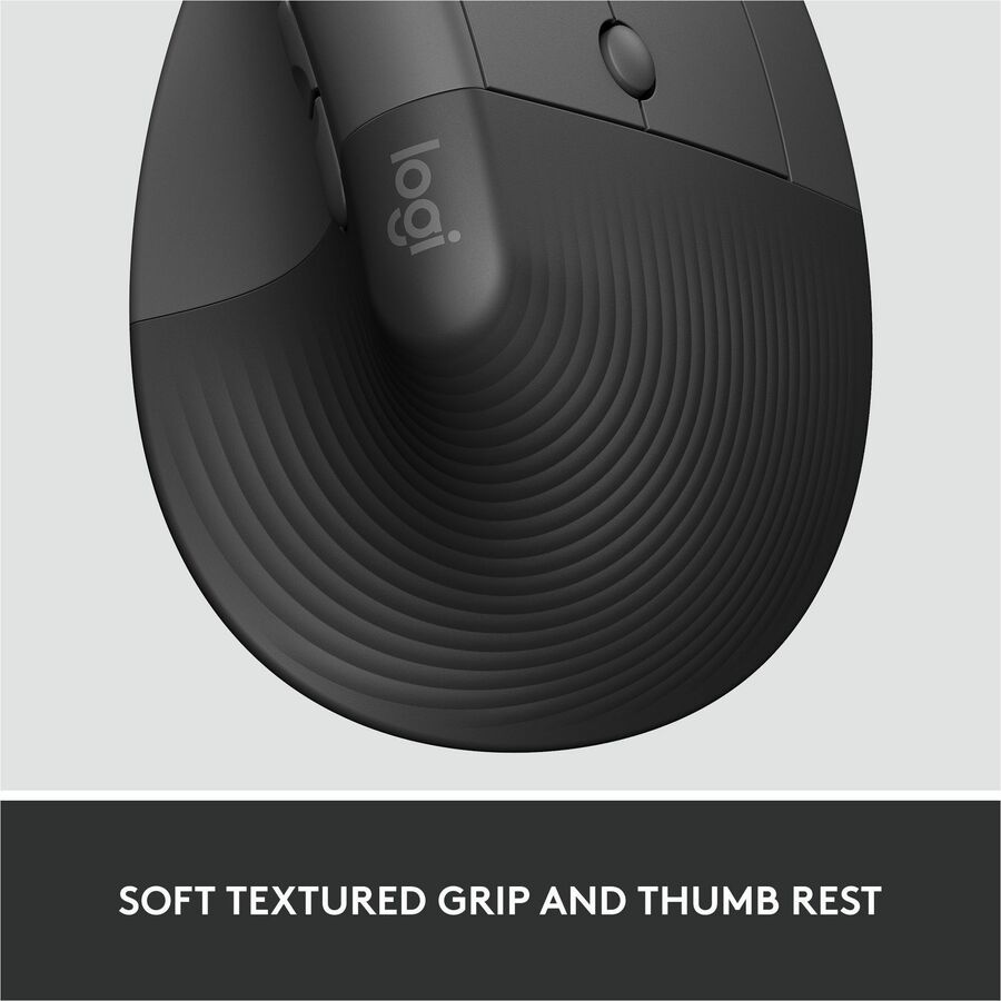 Logitech Lift Ergo Mouse - Optical - Wireless - Bluetooth/Radio Frequency - Graphite - USB - 4000 dpi - Scroll Wheel - 4