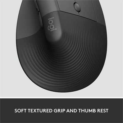 Logitech Lift Ergo Mouse - Optical - Wireless - Bluetooth/Radio Frequency - Graphite - USB - 4000 dpi - Scroll Wheel - 4
