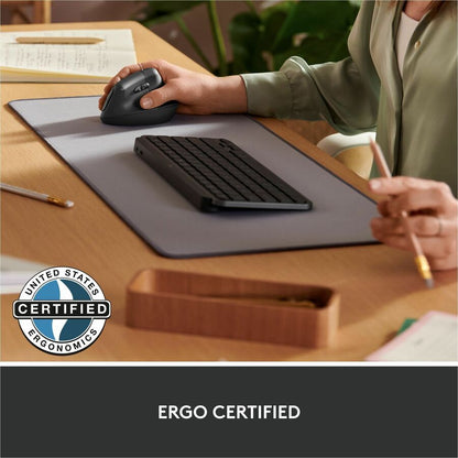 Logitech Lift Ergo Mouse - Optical - Wireless - Bluetooth/Radio Frequency - Graphite - USB - 4000 dpi - Scroll Wheel - 4