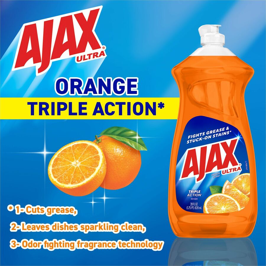 AJAX Triple Action Dish Soap - 28 fl oz (0.9 quart) - Orange Scent - Pleasant Scent, Phosphate-free, Kosher-free - Orang