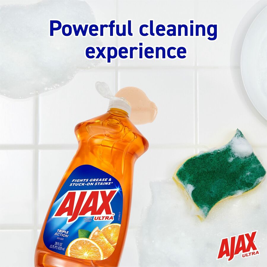 AJAX Triple Action Dish Soap - 28 fl oz (0.9 quart) - Orange Scent - Pleasant Scent, Phosphate-free, Kosher-free - Orang
