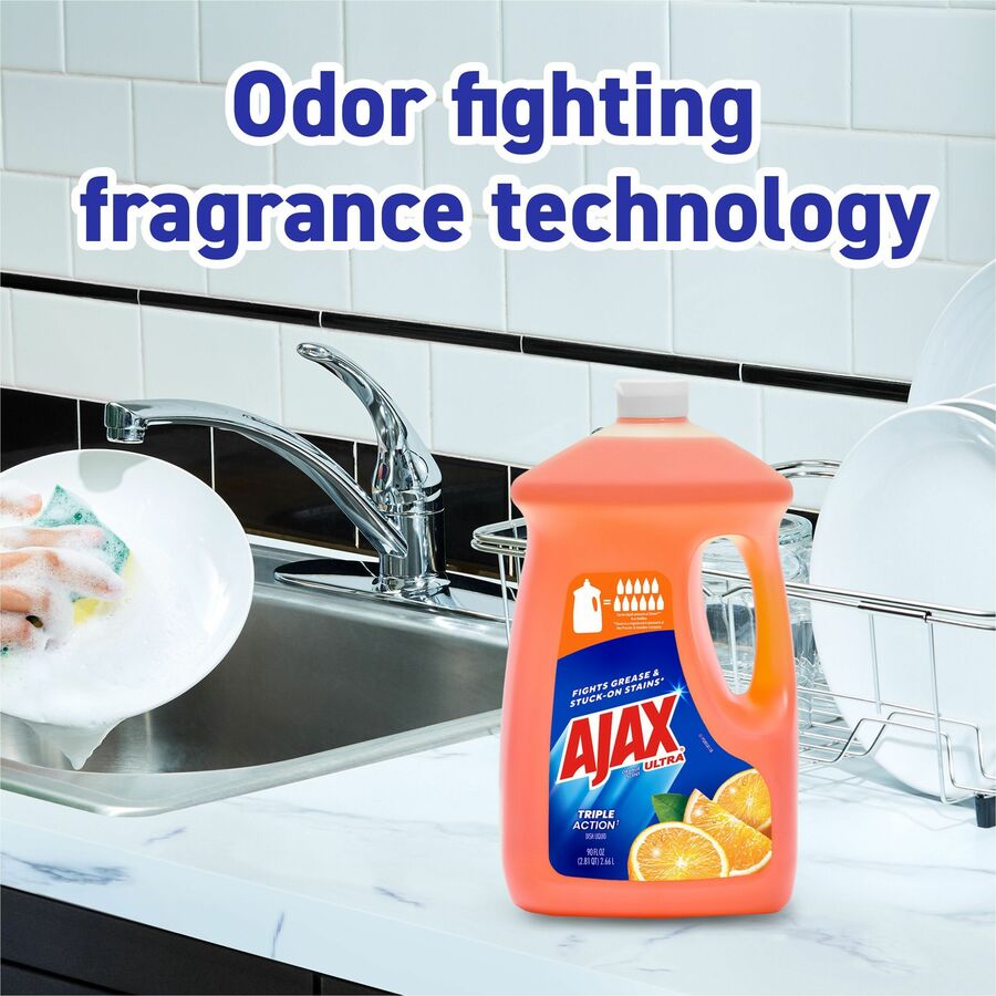 AJAX Triple Action Dish Soap - 90 fl oz (2.8 quart) - Orange Scent - Pleasant Scent, Phosphate-free, Kosher-free - Orang