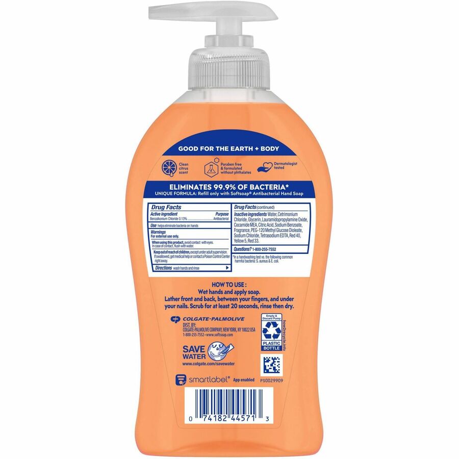 Softsoap Antibacterial Soap Pump - Crisp Clean Scent - 11.25 fl oz - Pump Bottle Dispenser - Bacteria Remover - 6 / Cart