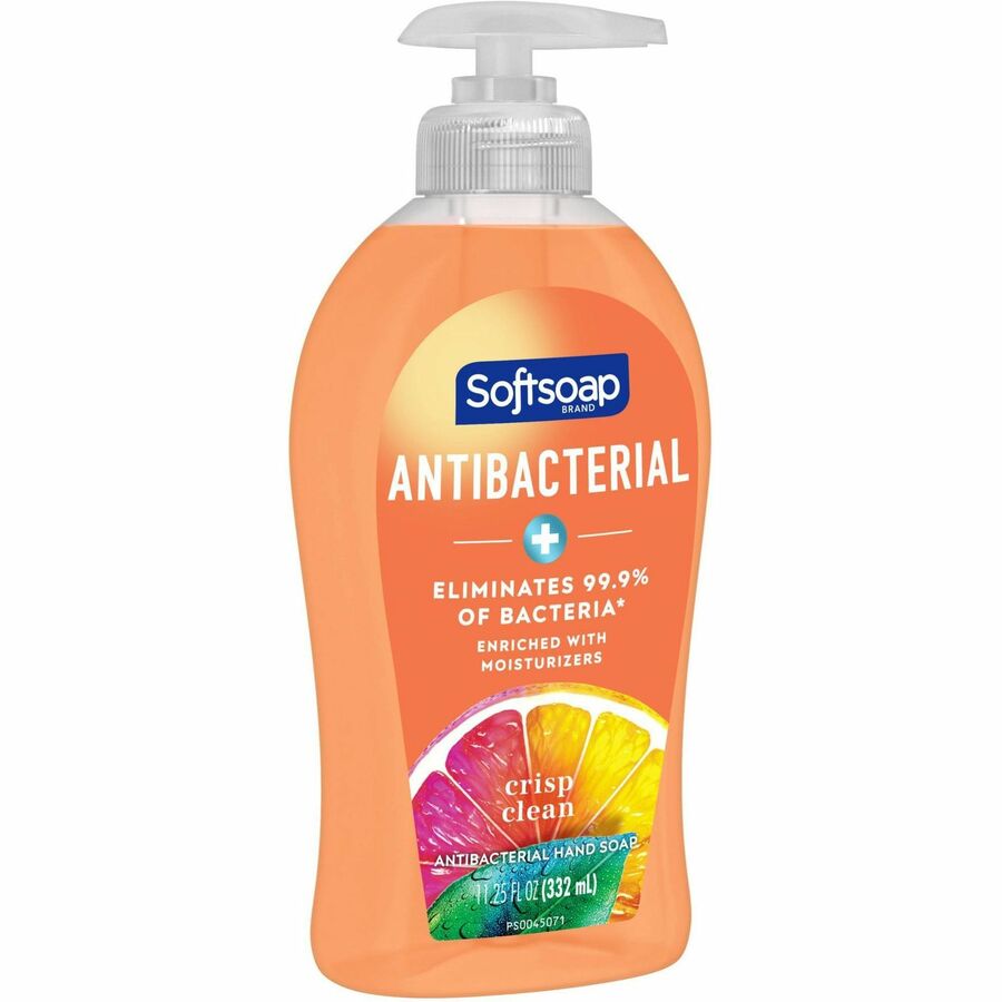 Softsoap Antibacterial Soap Pump - Crisp Clean Scent - 11.25 fl oz - Pump Bottle Dispenser - Bacteria Remover - 6 / Cart