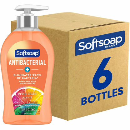 Softsoap Antibacterial Soap Pump - Crisp Clean Scent - 11.25 fl oz - Pump Bottle Dispenser - Bacteria Remover - 6 / Cart