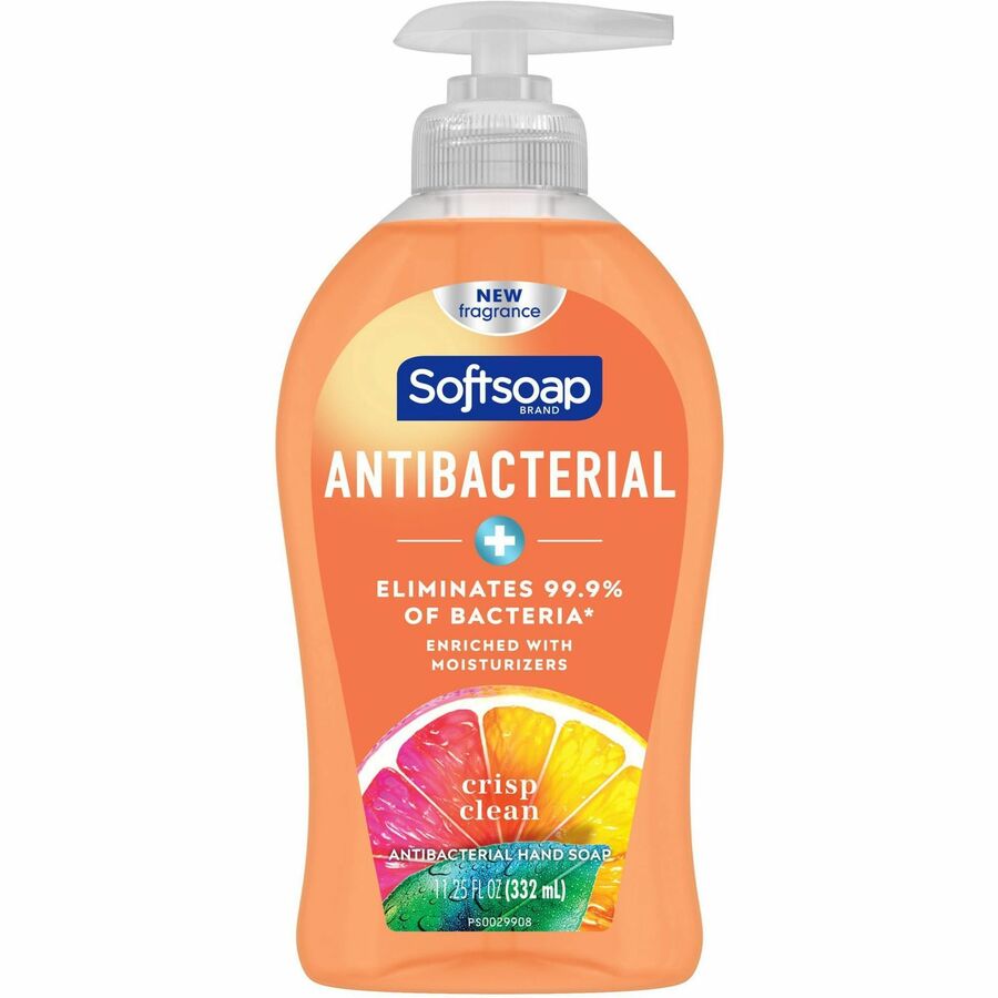 Softsoap Antibacterial Soap Pump - Crisp Clean Scent - 11.25 fl oz - Pump Bottle Dispenser - Bacteria Remover - 6 / Cart