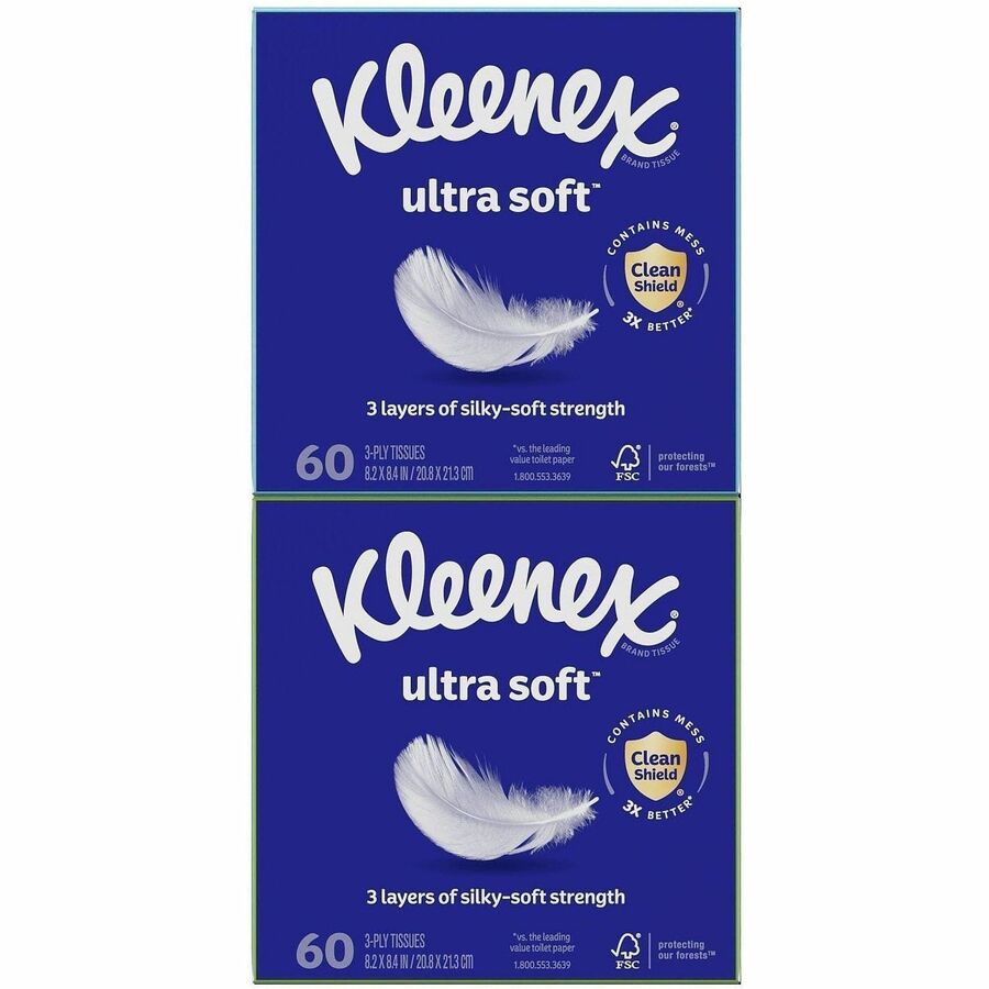Kleenex Ultra Soft Tissues - 3 Ply - WhiteBox - 60/Box - 12 / Carton