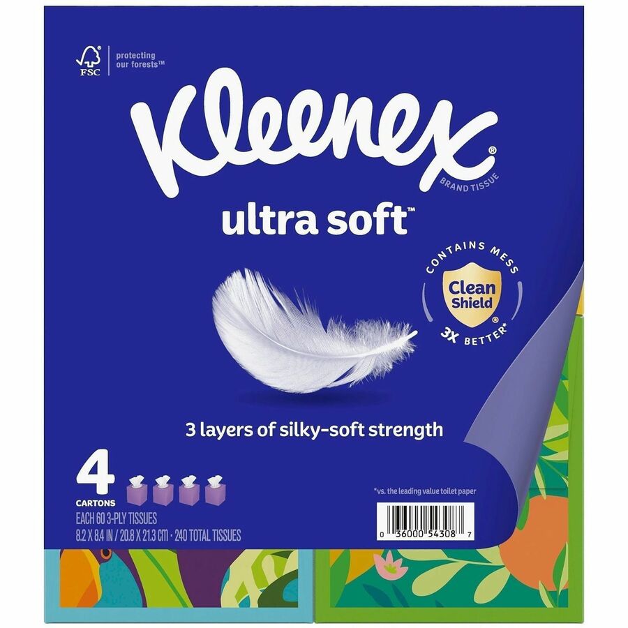 Kleenex Ultra Soft Tissues - 3 Ply - WhiteBox - 60/Box - 12 / Carton