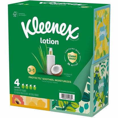 Kleenex Soothing Lotion Tissues - 3 Ply - WhiteBox - 60/Box - 4 / Pack