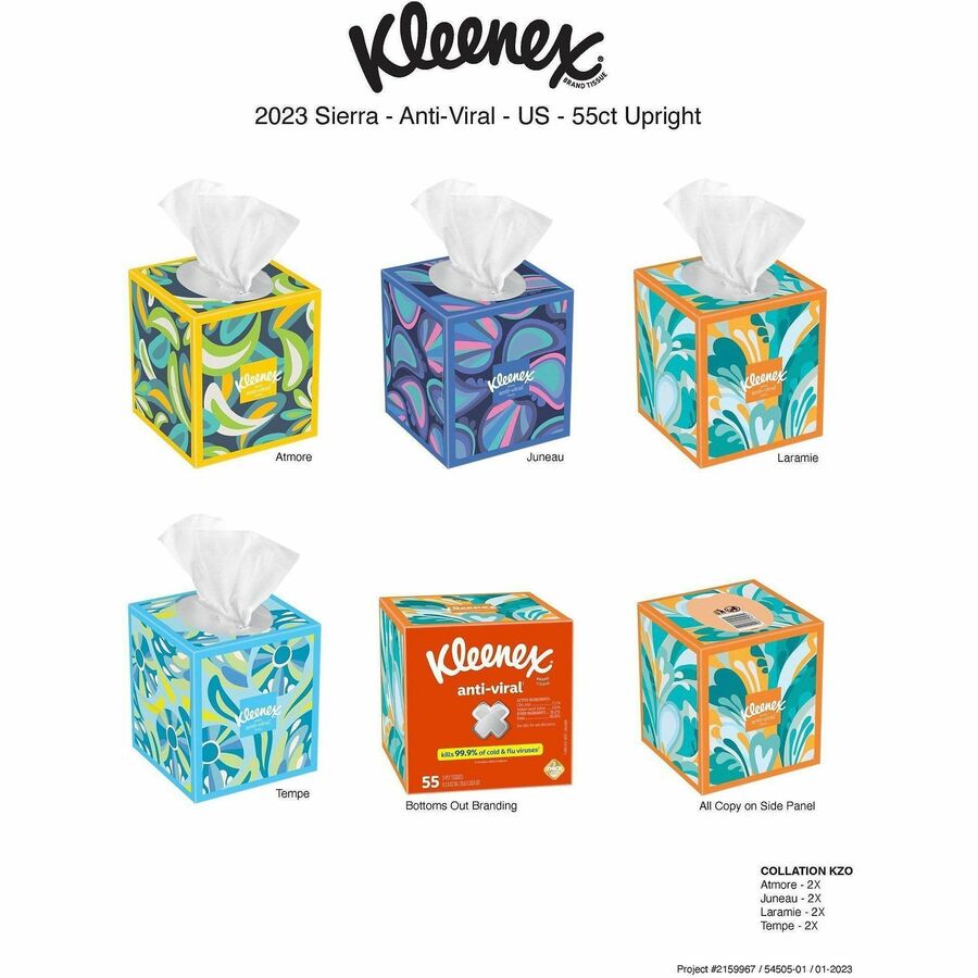 Kleenex Anti-viral Facial Tissue - 3 Ply - WhiteBox - 55/Box - 1 Each