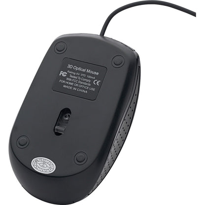 Verbatim Corded Optical Mouse - Black - Optical - Cable - Black - Scroll Wheel - 1 Each