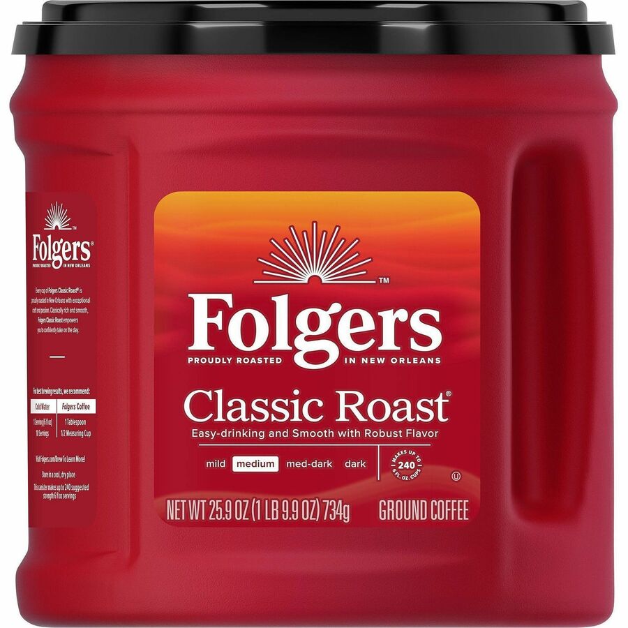 Folgers® Ground Classic Roast Coffee - Medium - 25.9 oz Per Canister - Ground - Classic Roast - 6 / Carton