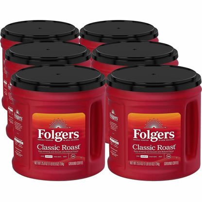Folgers® Ground Classic Roast Coffee - Medium - 25.9 oz Per Canister - Ground - Classic Roast - 6 / Carton