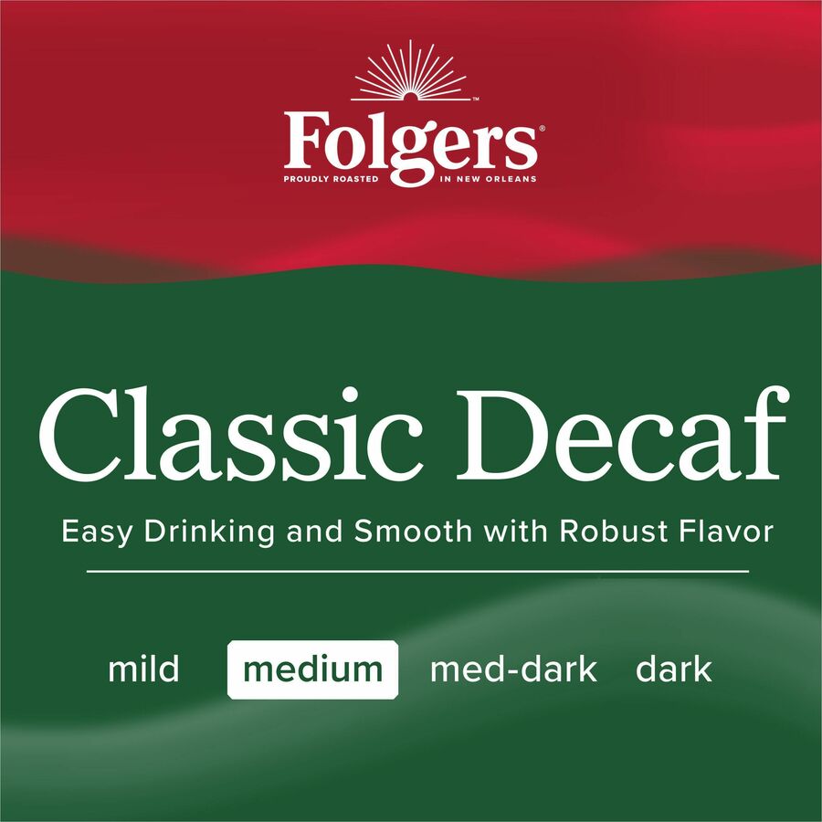 Folgers® Ground Classic Decaf Coffee - Medium - 19.2 oz Per Canister - Ground - Classic - Decaffeinated - 6 / Carton