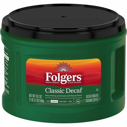 Folgers® Ground Classic Decaf Coffee - Medium - 19.2 oz Per Canister - Ground - Classic - Decaffeinated - 6 / Carton