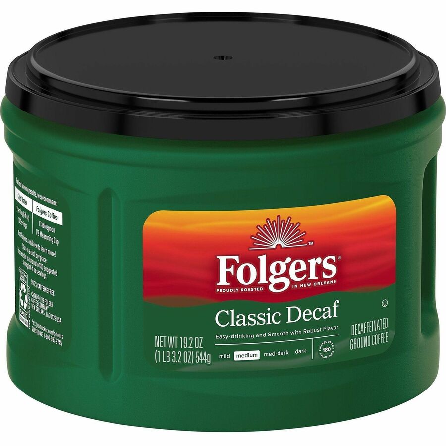 Folgers® Ground Classic Decaf Coffee - Medium - 19.2 oz Per Canister - Ground - Classic - Decaffeinated - 6 / Carton