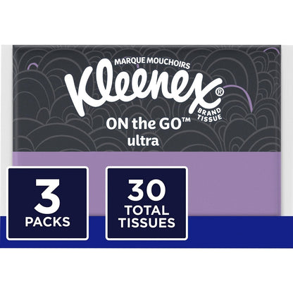 Kleenex On-the-Go Slim Wallet Pack - 30 Facial Tissue-Count - 3 Ply - White - 3 / Pack