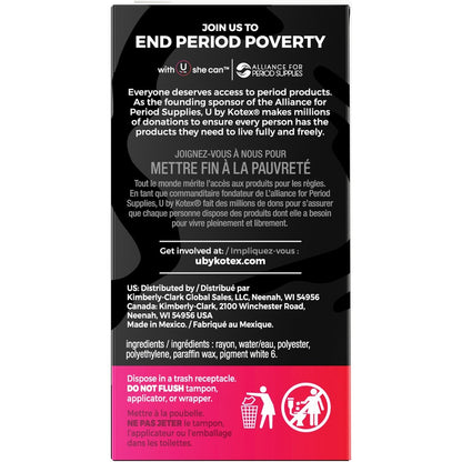 Kimberly-Clark U by Kotex Click Tampon Regular - Regular - Anti-leak, Fragrance-free, Comfortable, Unscented - 16 / Box