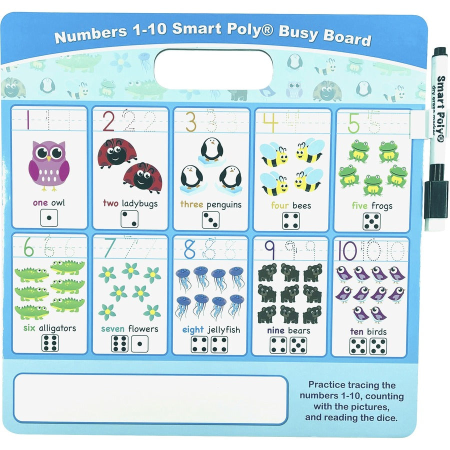 Ashley Numbers 1 - 10 Smart Poly Busy Board - 10.8" (0.9 ft) Width x 10.8" (0.9 ft) Height - Poly-coated Cardboard Surfa