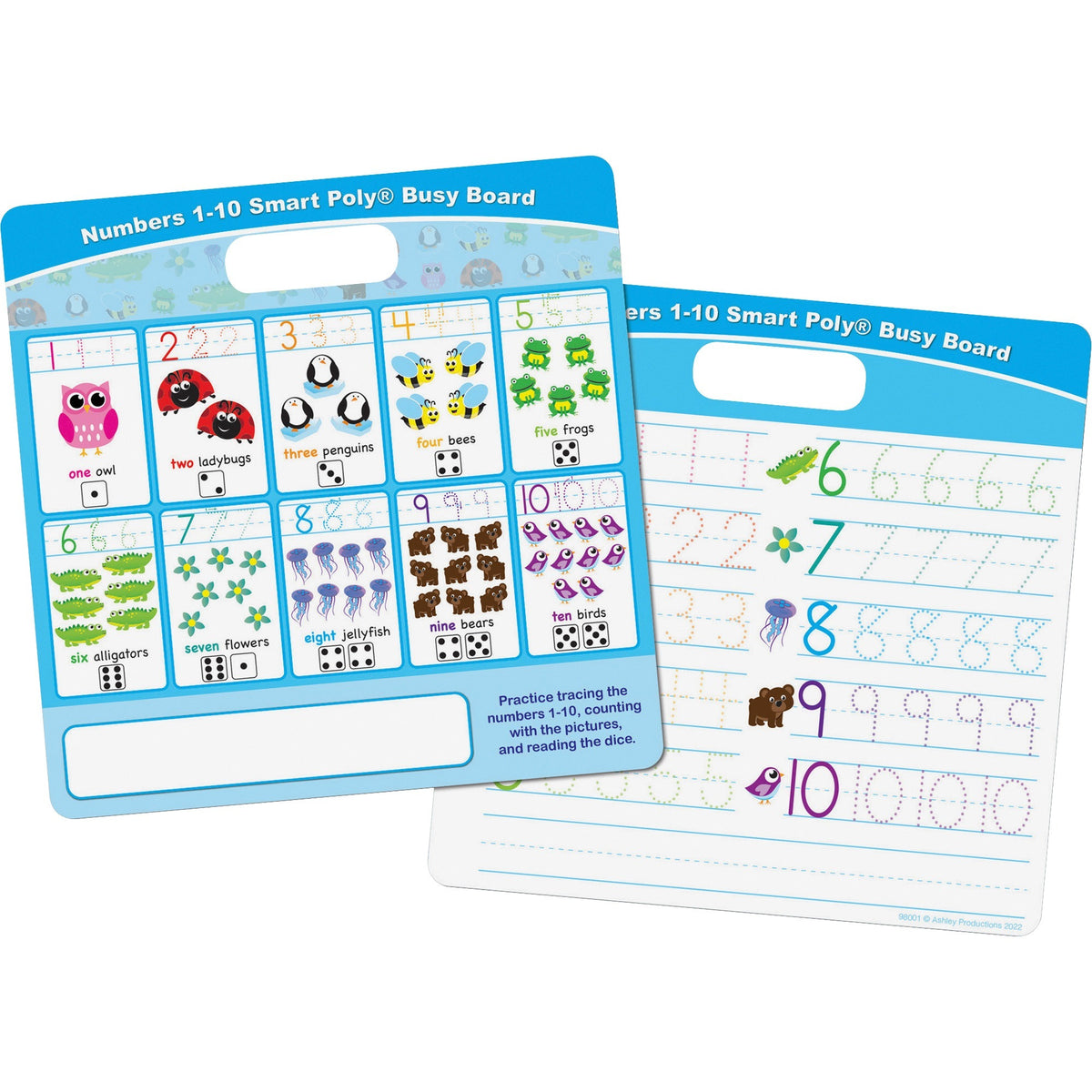 Ashley Numbers 1 - 10 Smart Poly Busy Board - 10.8" (0.9 ft) Width x 10.8" (0.9 ft) Height - Poly-coated Cardboard Surfa