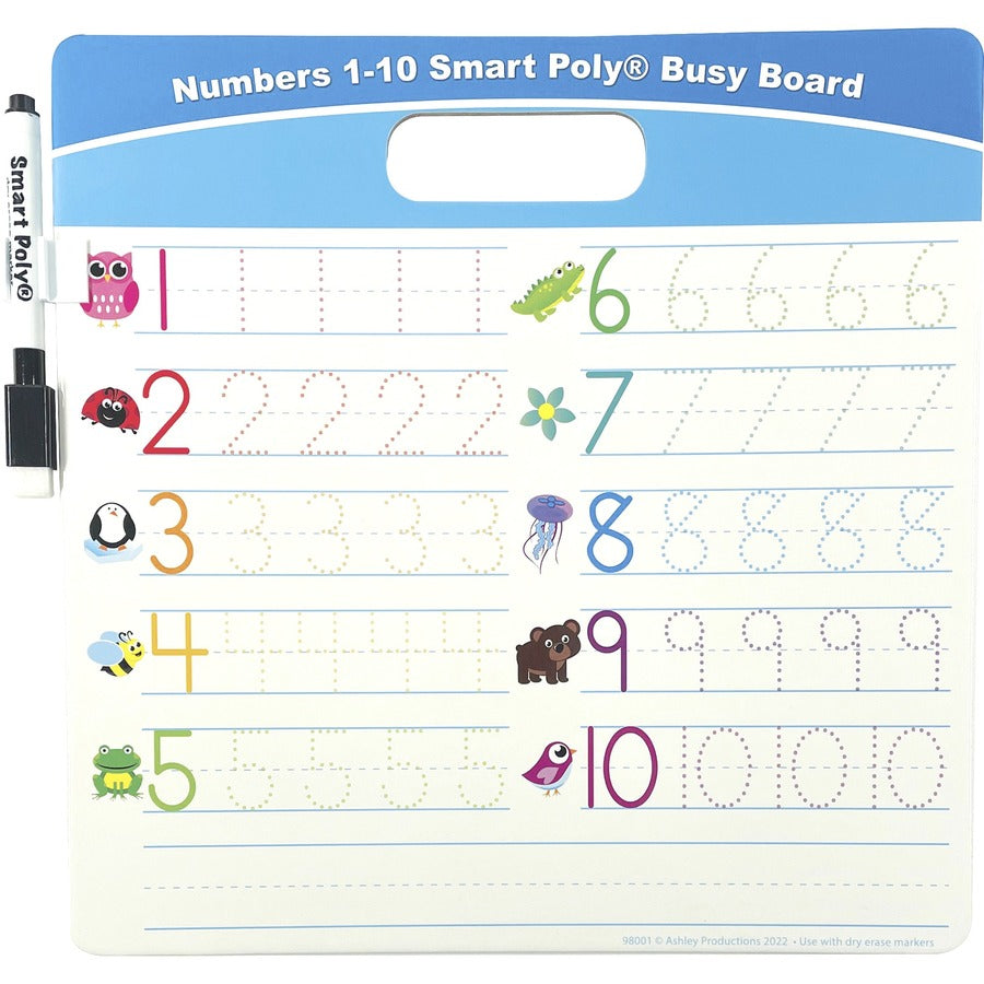 Ashley Numbers 1 - 10 Smart Poly Busy Board - 10.8" (0.9 ft) Width x 10.8" (0.9 ft) Height - Poly-coated Cardboard Surfa