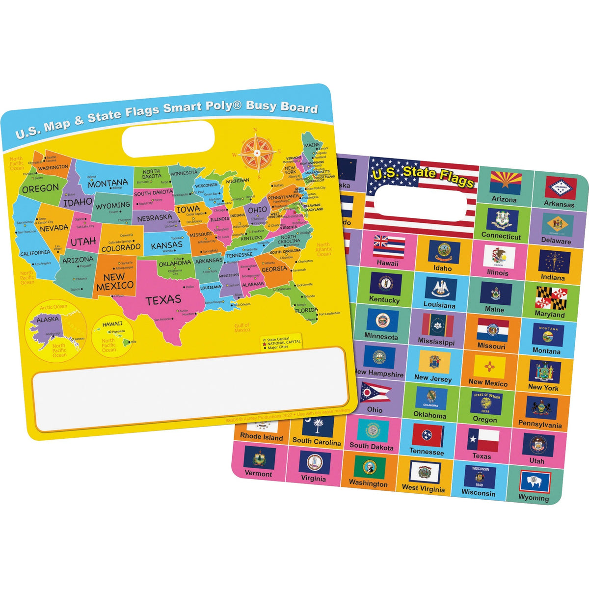 Ashley U.S. Map/Flags Smart Poly Busy Board - 10.8" (0.9 ft) Width x 10.8" (0.9 ft) Height - Poly-coated Cardboard Surfa