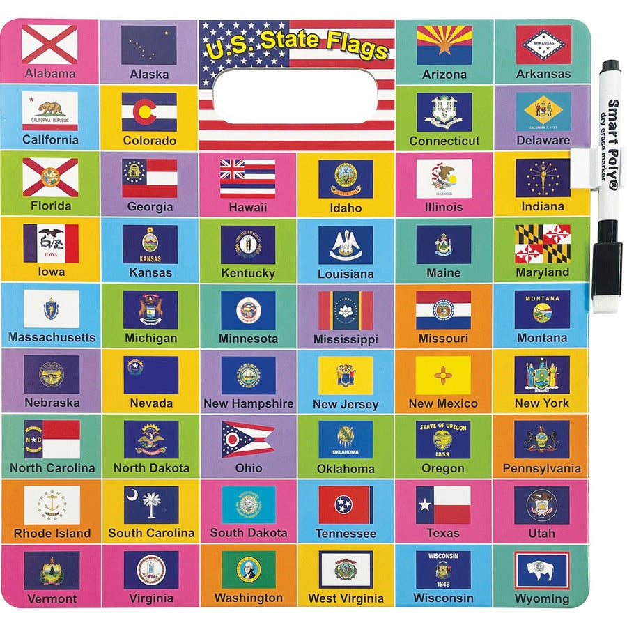 Ashley U.S. Map/Flags Smart Poly Busy Board - 10.8" (0.9 ft) Width x 10.8" (0.9 ft) Height - Poly-coated Cardboard Surfa