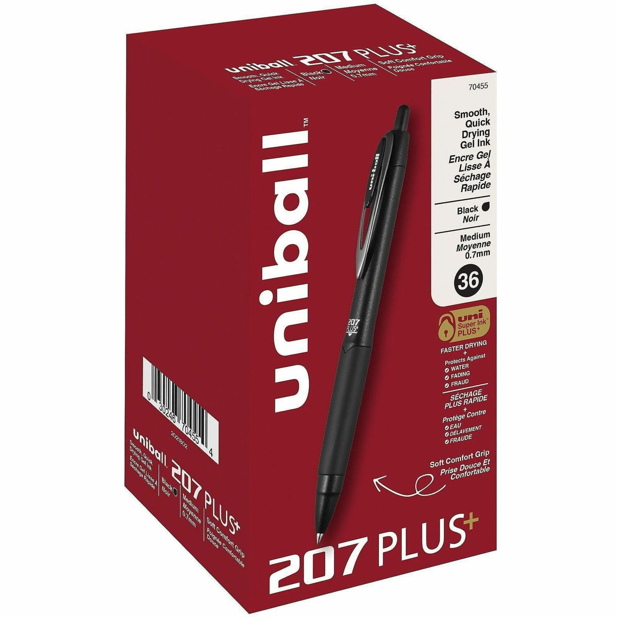 uniball™ 207 Plus+ Gel Pen - 0.7 mm Medium Pen Point - Retractable - Black Ink - Gel-based, Nanofiber Ink - Black Metal 