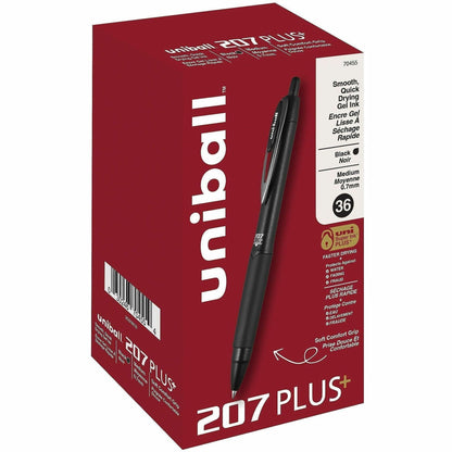uniball™ 207 Plus+ Gel Pen - 0.7 mm Medium Pen Point - Retractable - Black Ink - Gel-based, Nanofiber Ink - Black Metal 