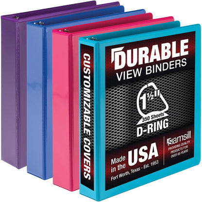 Samsill Durable View Binders - 1 1/2" Binder Capacity - 350 Sheet Capacity - Fastener: D-Ring - Chipboard, Polypropylene