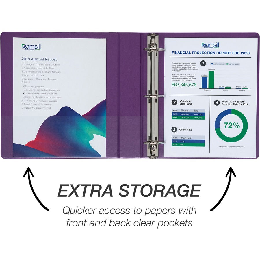 Samsill Durable View Binders - 1 1/2" Binder Capacity - 350 Sheet Capacity - Fastener: D-Ring - Chipboard, Polypropylene