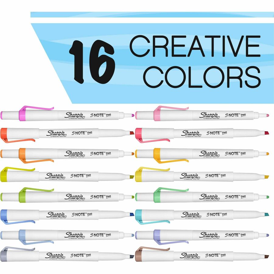Sharpie S-Note Duo Dual-Tip Markers - Assorted Ink - 16 / Pack