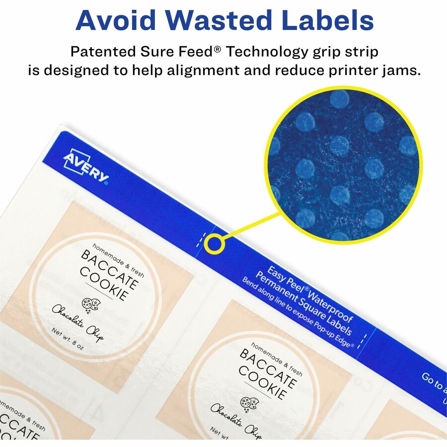Avery® Durable Waterproof Labels, 2" x 2" Square, 96 Total - Waterproof - x 2" Width x 2" Length - Full Sheet - Permanen