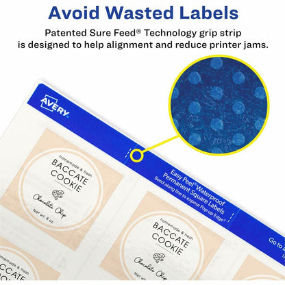 Avery® Durable Waterproof Labels, 2" x 2" Square, 96 Total - Waterproof - x 2" Width x 2" Length - Full Sheet - Permanen