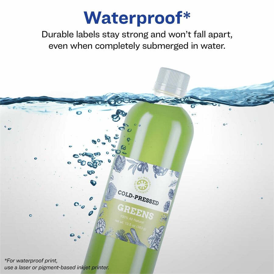 Avery® Durable Waterproof Labels, 2" x 2" Square, 96 Total - Waterproof - x 2" Width x 2" Length - Full Sheet - Permanen