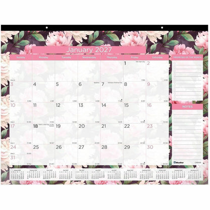 Brownline Monthly Floral Desk Pad - Monthly - 12 Month - January 2027 to December 2027 - 1 Month Double Page Layout - 17