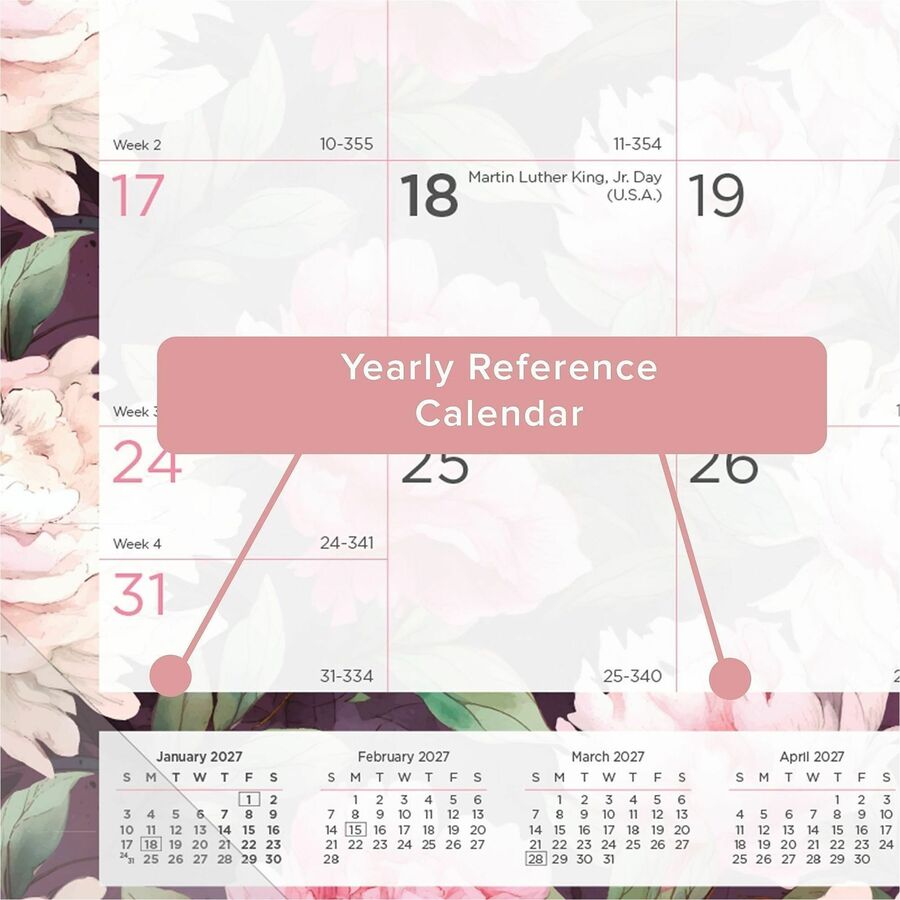 Brownline Monthly Floral Desk Pad - Monthly - 12 Month - January 2027 to December 2027 - 1 Month Double Page Layout - 17