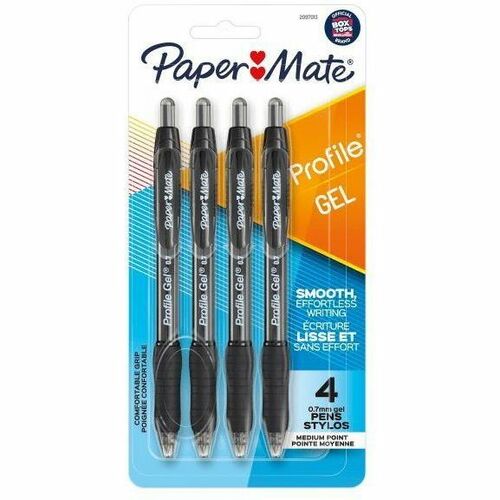 Paper Mate Profile Retractable Gel Pens - 0.7 mm Medium Pen Point - Retractable - Black Ink - Gel-based - 4 / Pack
