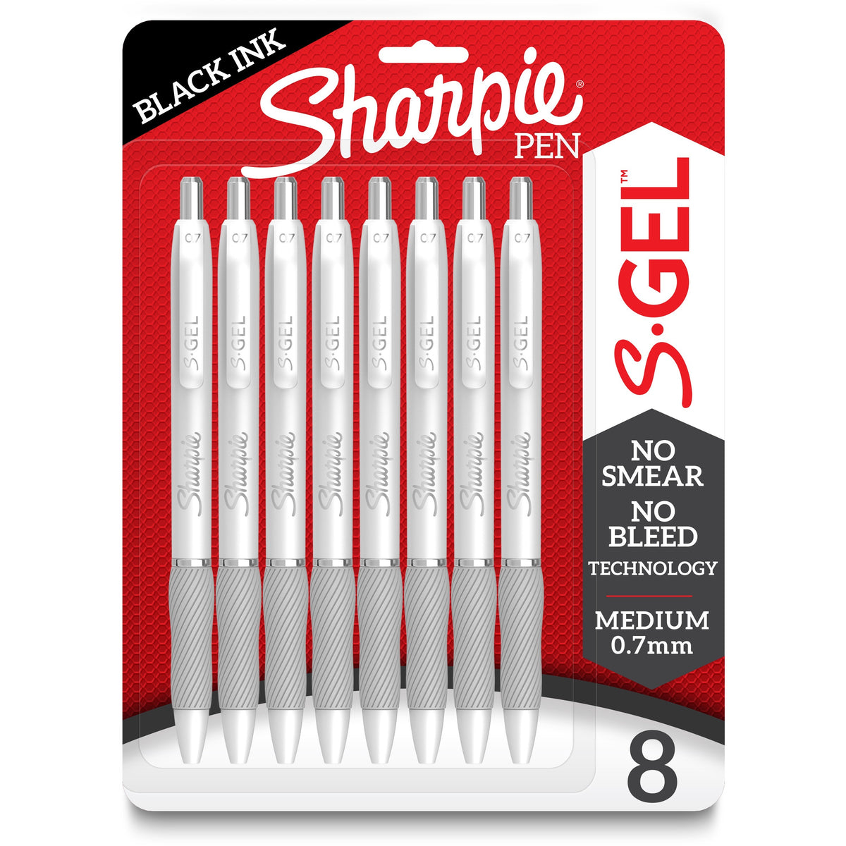 Sharpie S-Gel Pens - 0.7 mm Medium Pen Point - Black Ink - Gel-based - White Plastic Barrel - 8 / Pack