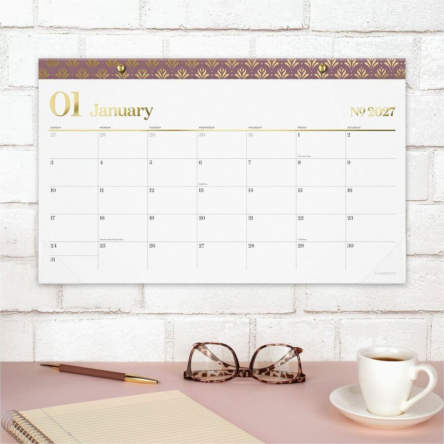 Cambridge WorkStyle Monthly Desk Pad Calendar, Green, Compact, 17 3/4" x 11" - Professional - Monthly - 12 Month - 1 Eac