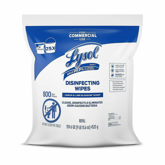 Lysol Professional Disinfecting Wipes Bucket Refill - Ready-To-Use Wipe - Lemon & Lime Blossom Scent - 800 / Each - Whit